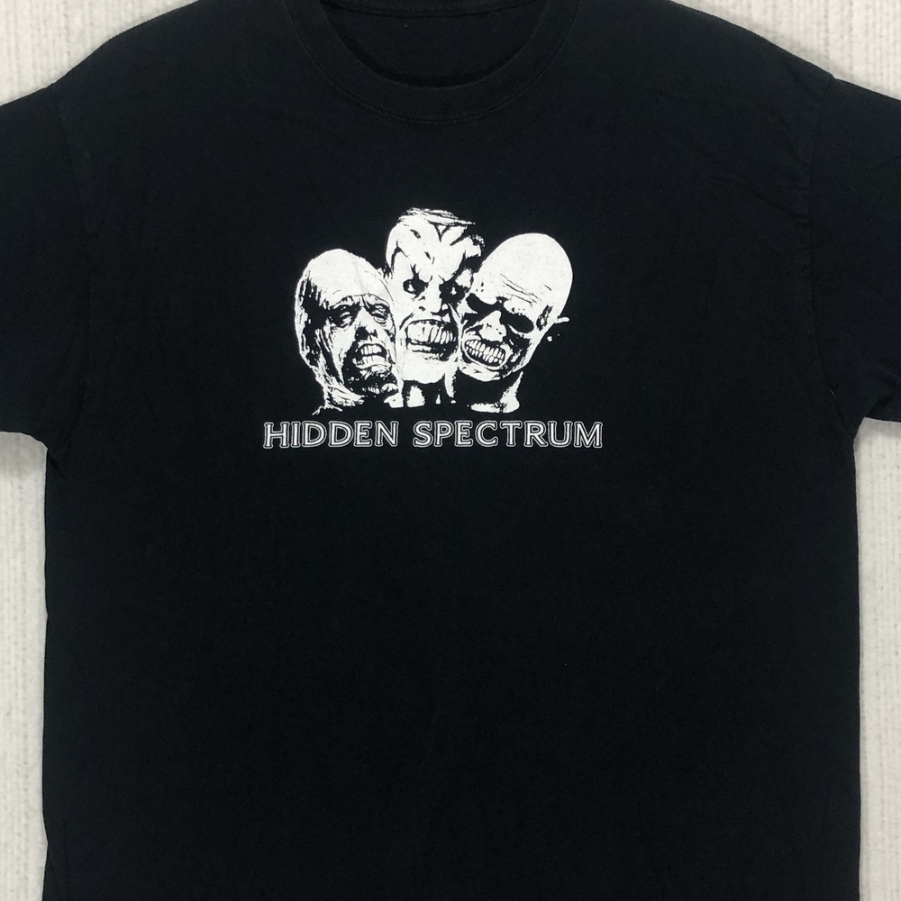 Hidden Spectrum Mens Graphic T-Shirt Black Horror Monster Faces Short Sleeve L
